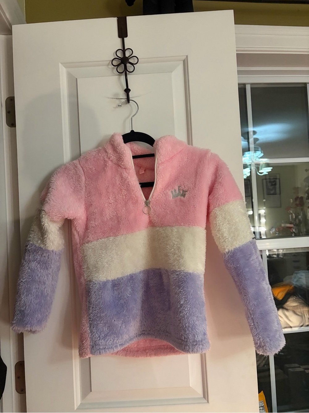 Girls' Plush Colorblock Half-Zip Pullover - Pink, Cream & Lavender size 9-10